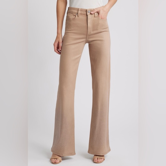 PAIGE Denim - PAIGE Leenah Wide Leg Tan Silver Ombré Coated Jeans Denim Pants 28 6 8 NWT Luxe